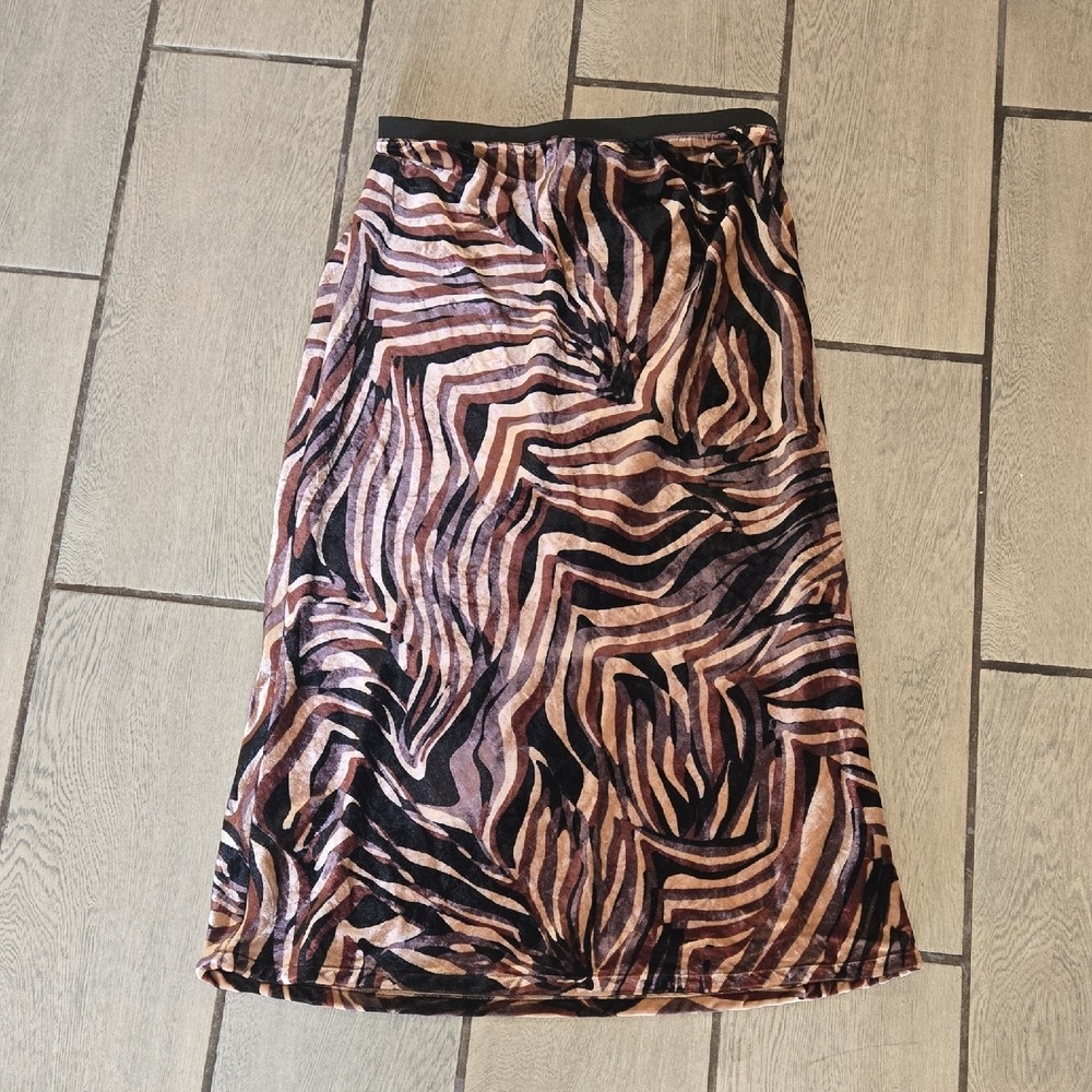 Anthropologie Velvet Animal Print Midi Skirt Brown Zebra Tiger Small‎
